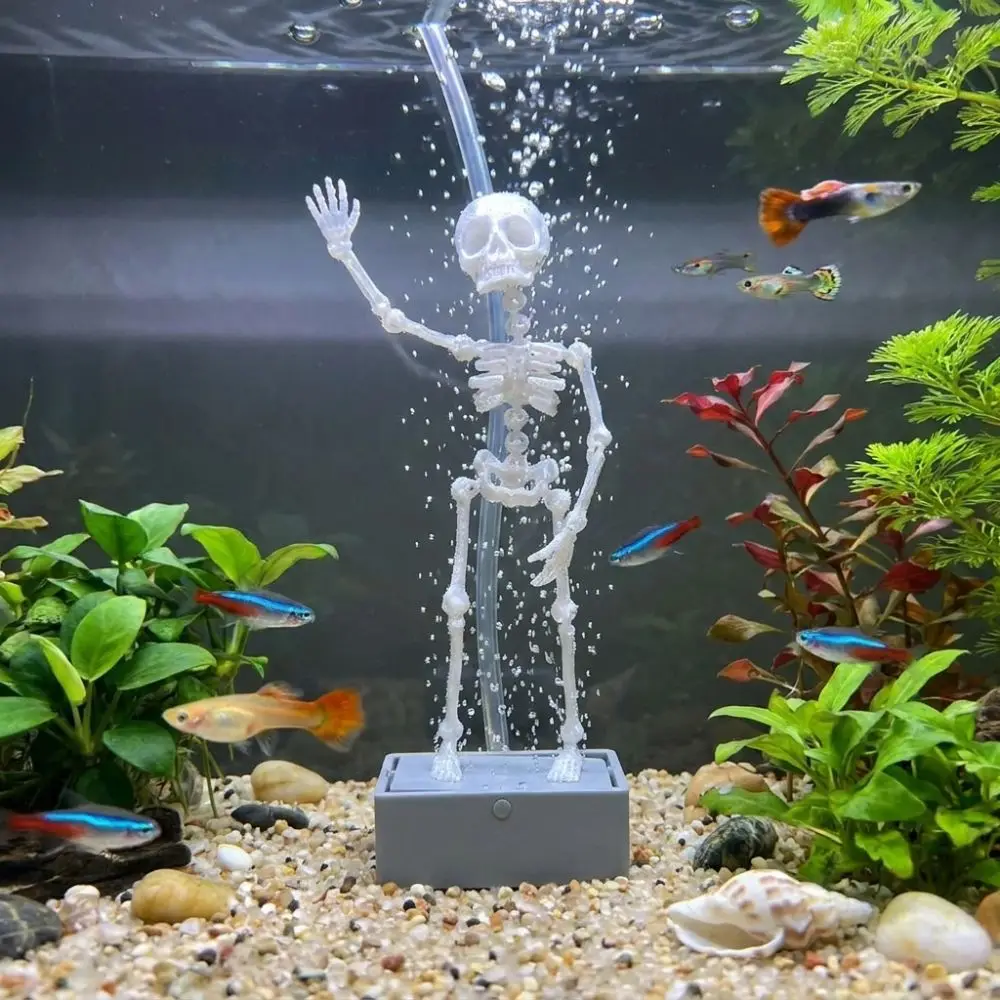 3D Printed Dancing Skeleton Aquarium Bubbler Plastic with Air Tube Dynamic Skeleton Bubbler Gothic Air Driven