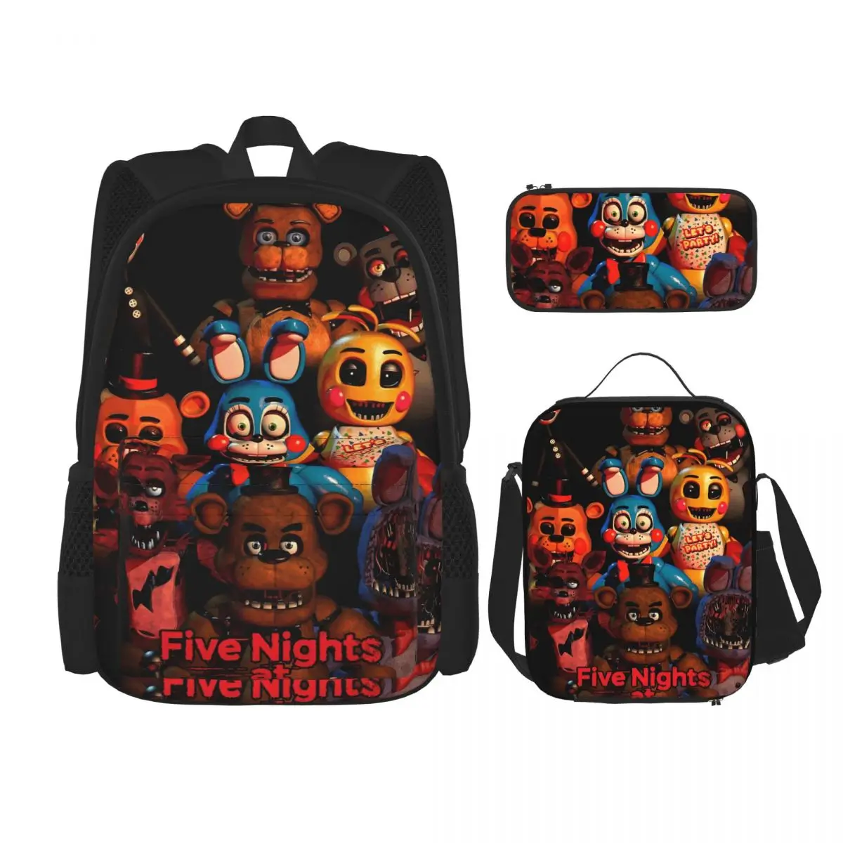 

Рюкзак FNAF с героями мультфильмов, 3 вида/набор для мальчиков и девочек, холщовые сумки для ноутбука, компьютера, сумка для обеда, пенал