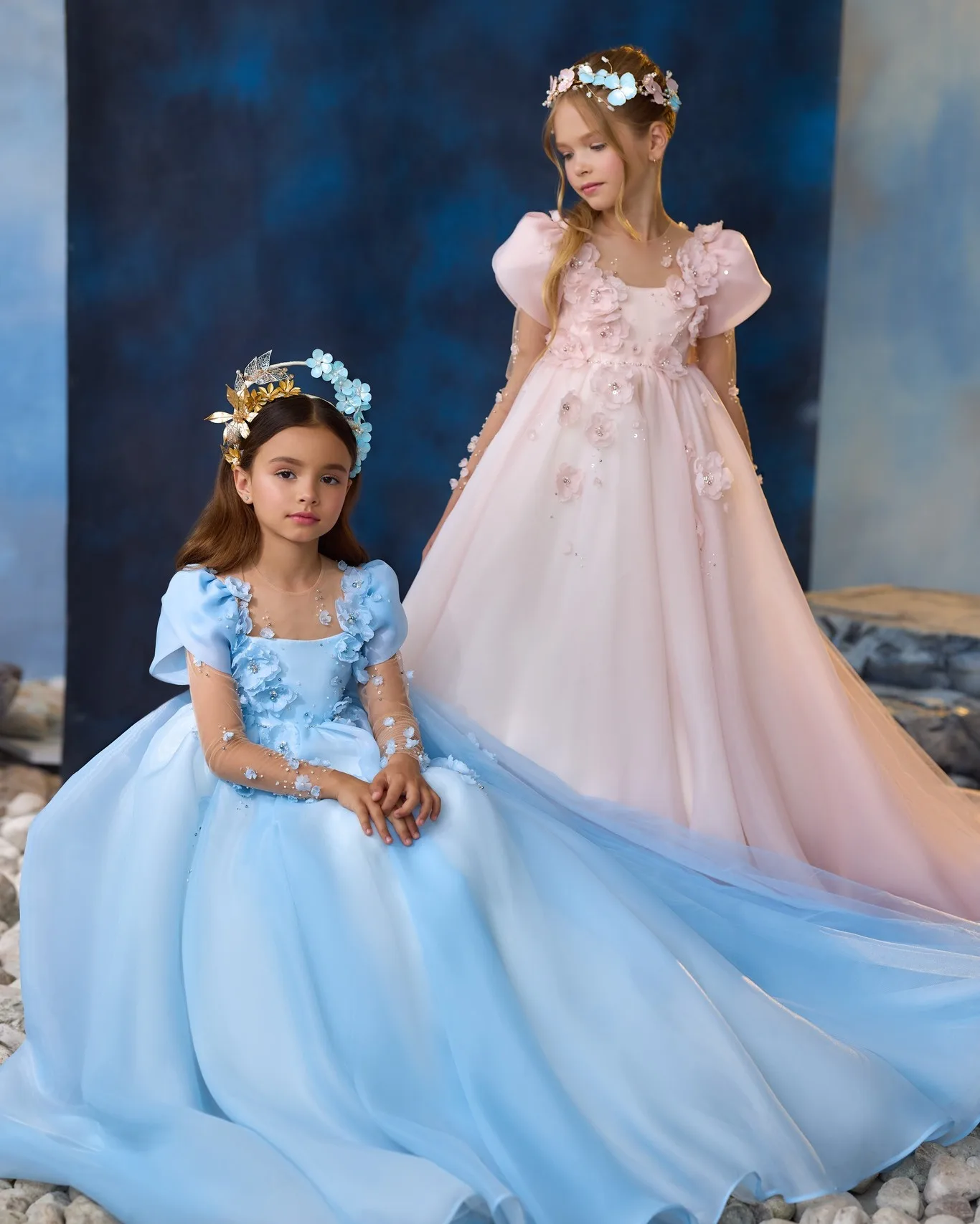 

Customized Pink Flower Girl Dresses Little Girl's Birthday Party Gowns Beaded Long Sleeve Baby Kids First Communion Dresses