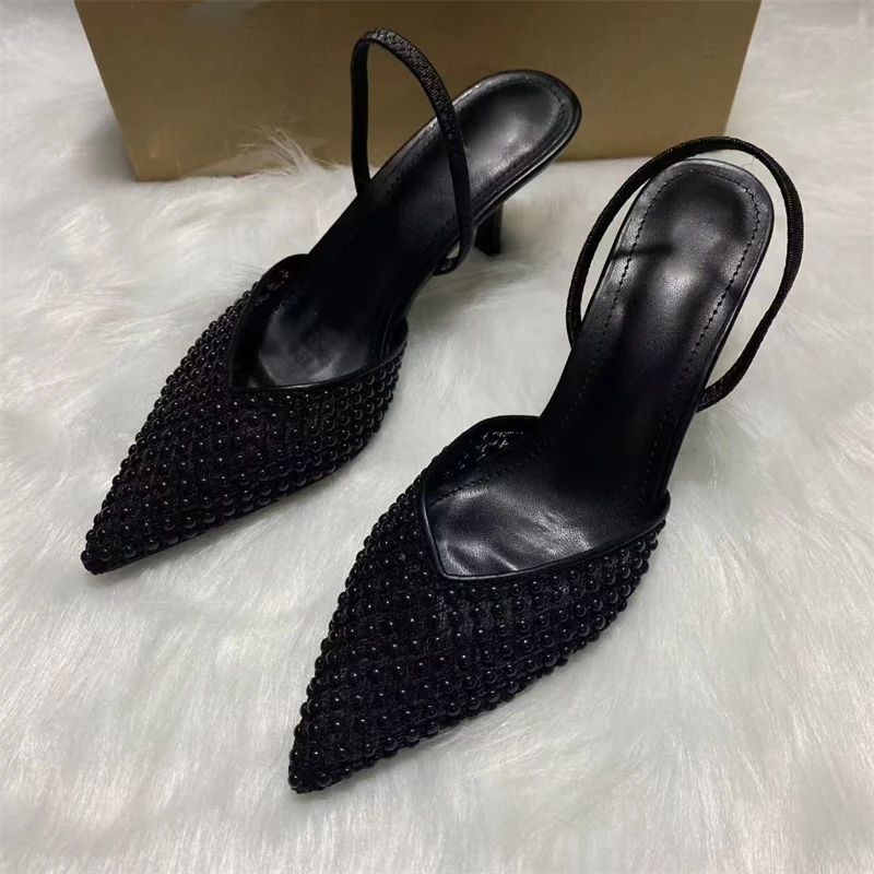 New Design Pearl Breathable Mesh Women Pumps Sexy Thin High Heels Pointed Toe Mule Shoes Fashion Banquet Prom Sandals view 3