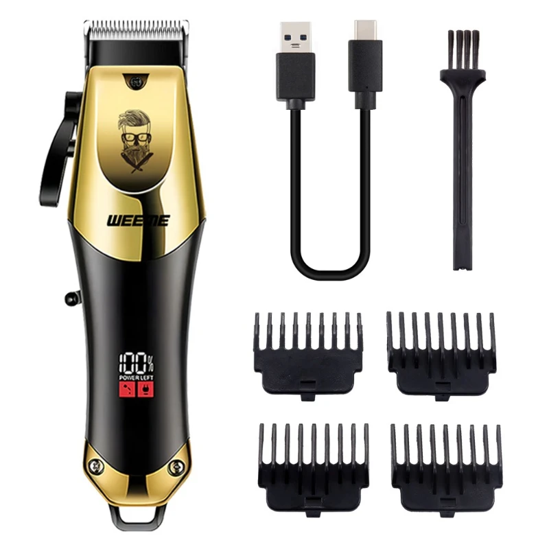 T9 Cordless Hair Clipper Rechargeable Beard Trimmer for Men 4 Combs Brush USB C Charging Cable Skin Friendly Gentle Shaver Tool