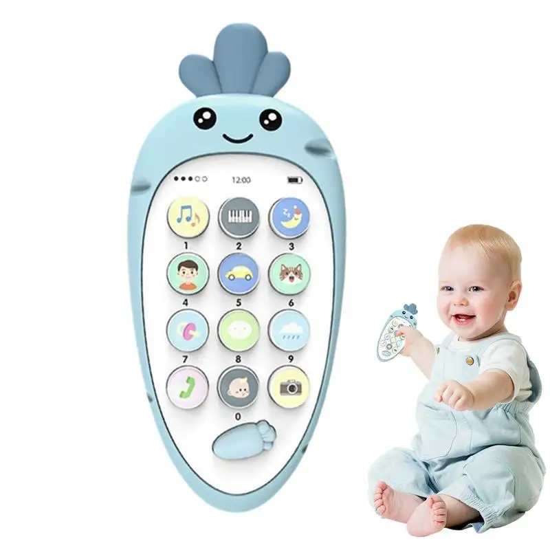 

Toddler Phone Teething Toy Kids Musical Learning Toy With Sound Educational Smartphone Toy Interactive Bilingual Carrot Teething