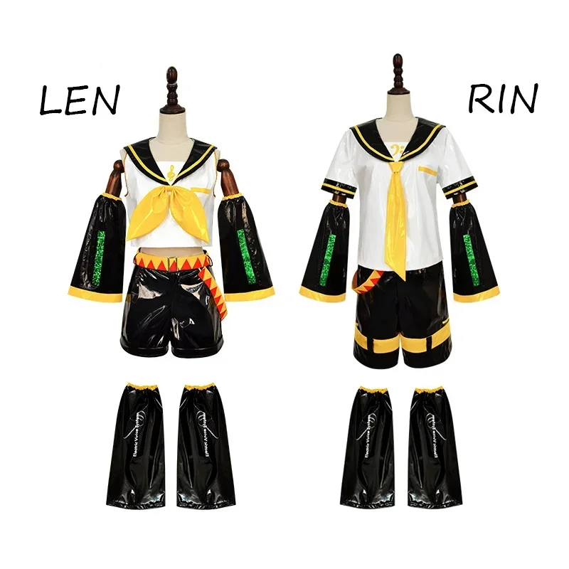 

New Anime Len And Rin Cosplay Costume Adult Unisex Uniforms Lacquer Leather JK Lolita Sailor Suit Halloween Party Singer Outfits