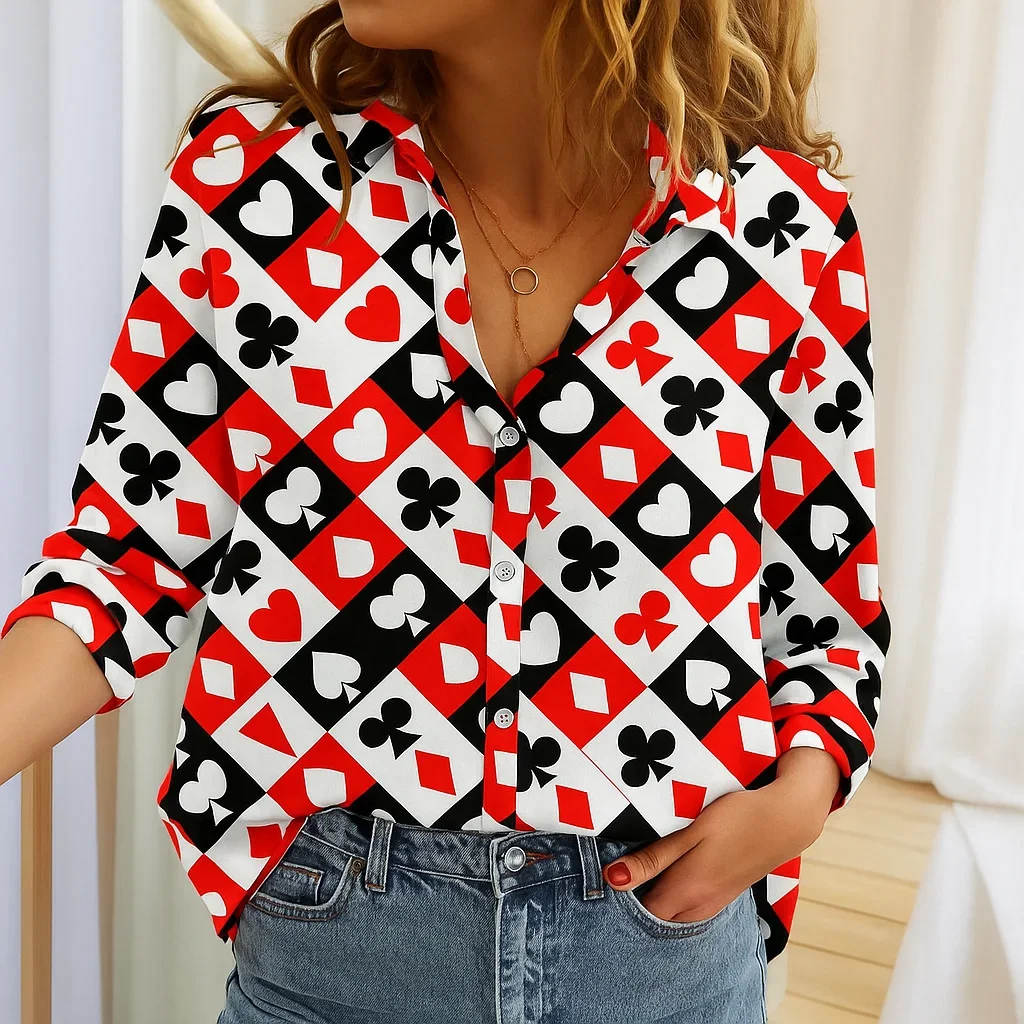 المرأة بوكر نمط طويلة الأكمام س الرقبة قميص موضة جديدة شخصية بلوزة عادية الخريف الشتاء قميص الإناث بلايز الربيع