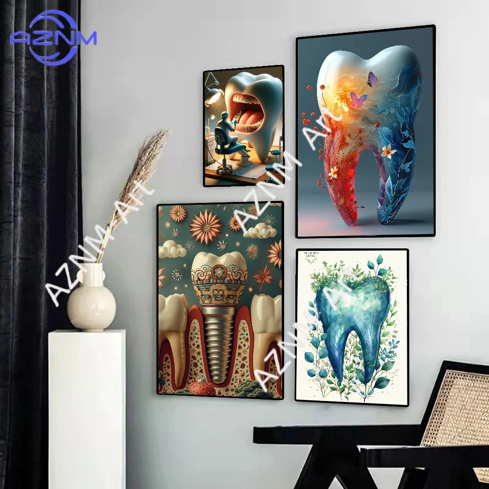 Tooth Implant Dental Art Poster Print Poster Paper Waterproof Sticker Home Living Room Bar Wall Painting Decoration