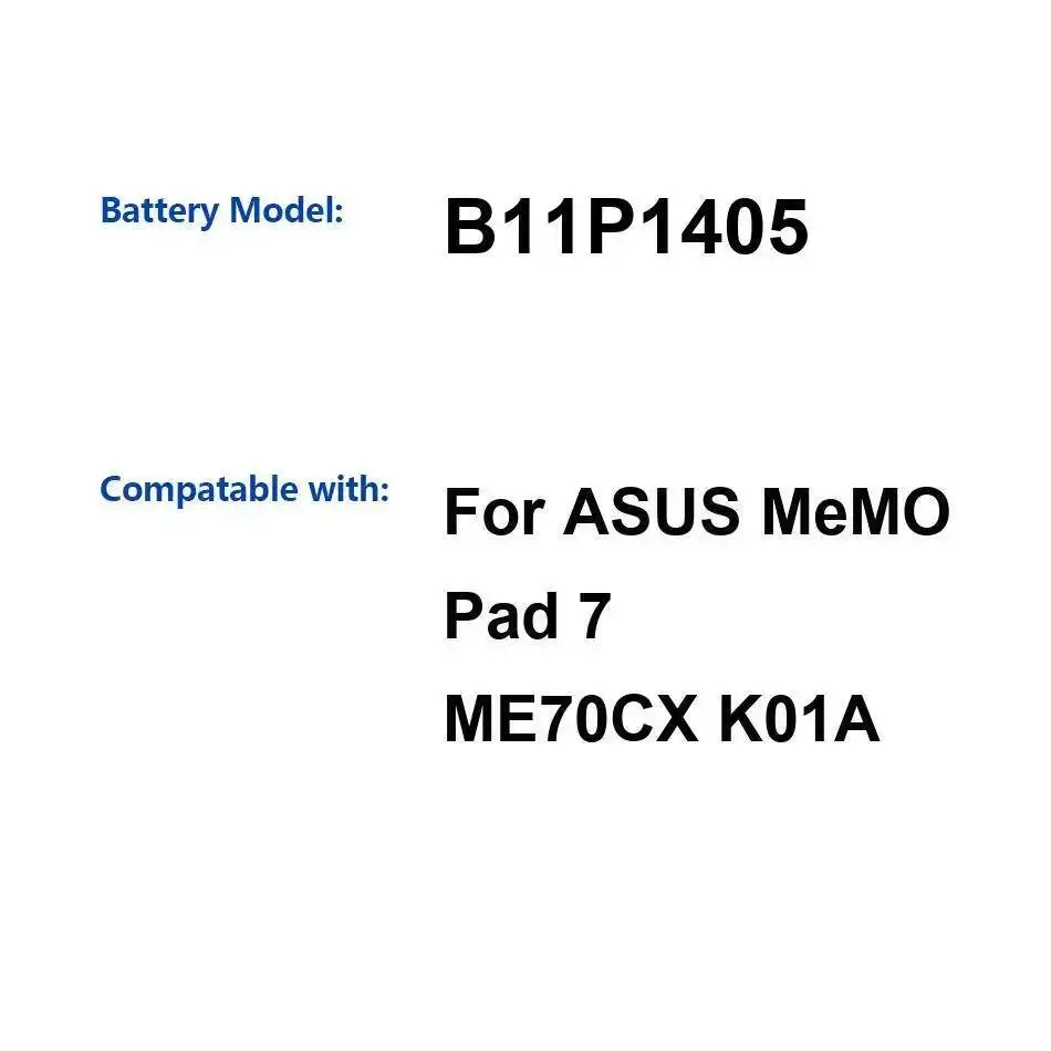 

Для Asus Memo Pad 7 ME70CX K01A 3090 мАч надежный аккумулятор для планшета с длительным сроком службы B11P1405