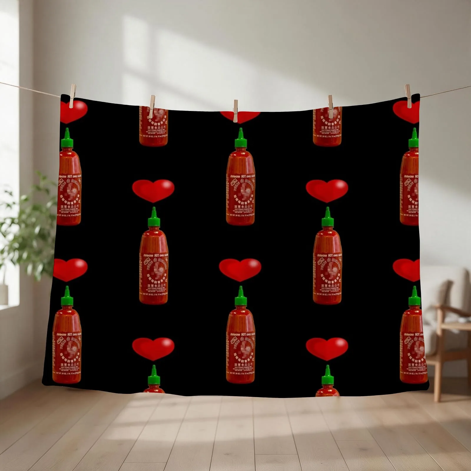 New I Love Sriracha Throw Blanket couch cozy soft plush fuzzy picnic outdoor blanket