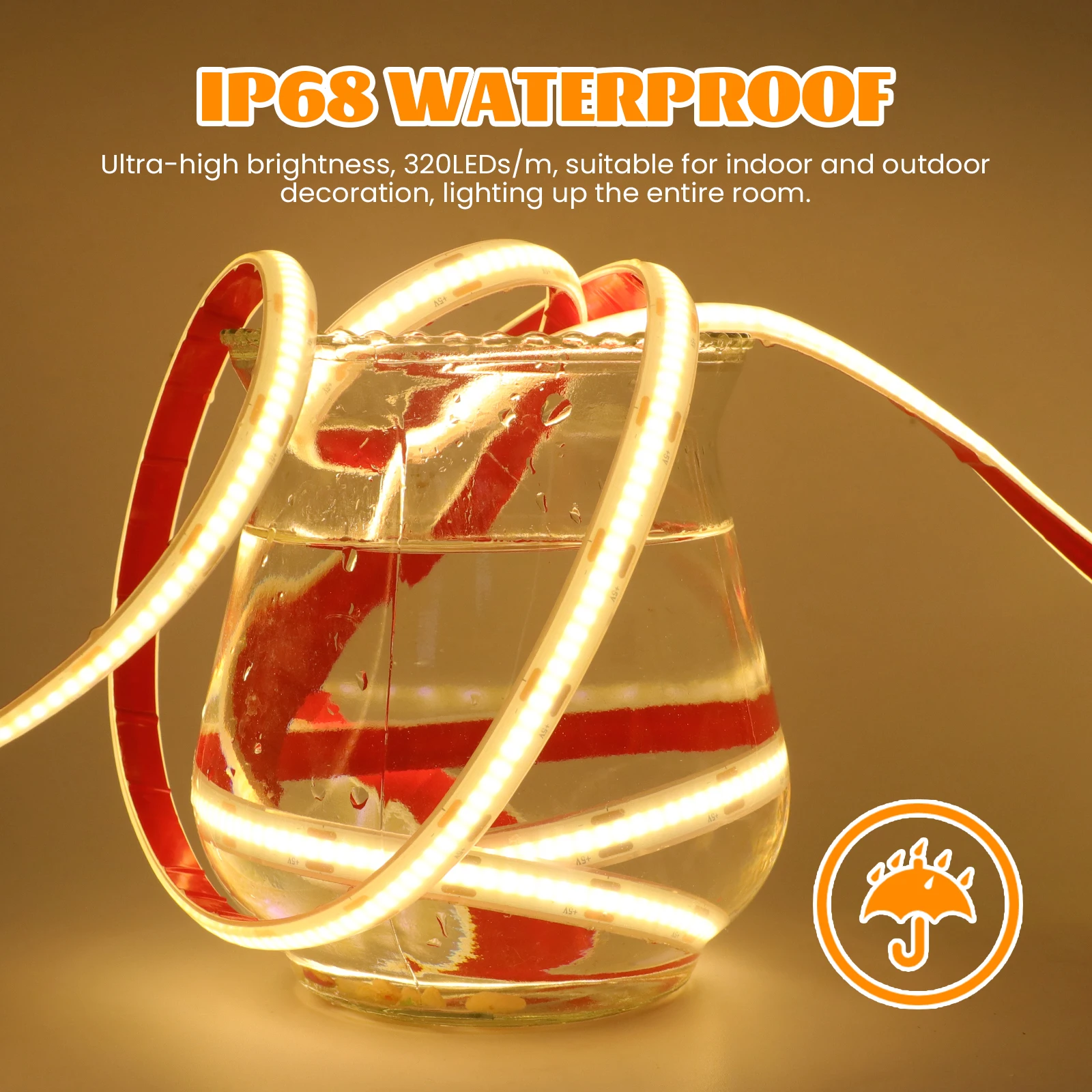 5V USB COB LED Strip IP68 Waterproof Outdoor Swimming Pool 320LEDs Flexible LED Strip Light Neon Light High Density Linear Light