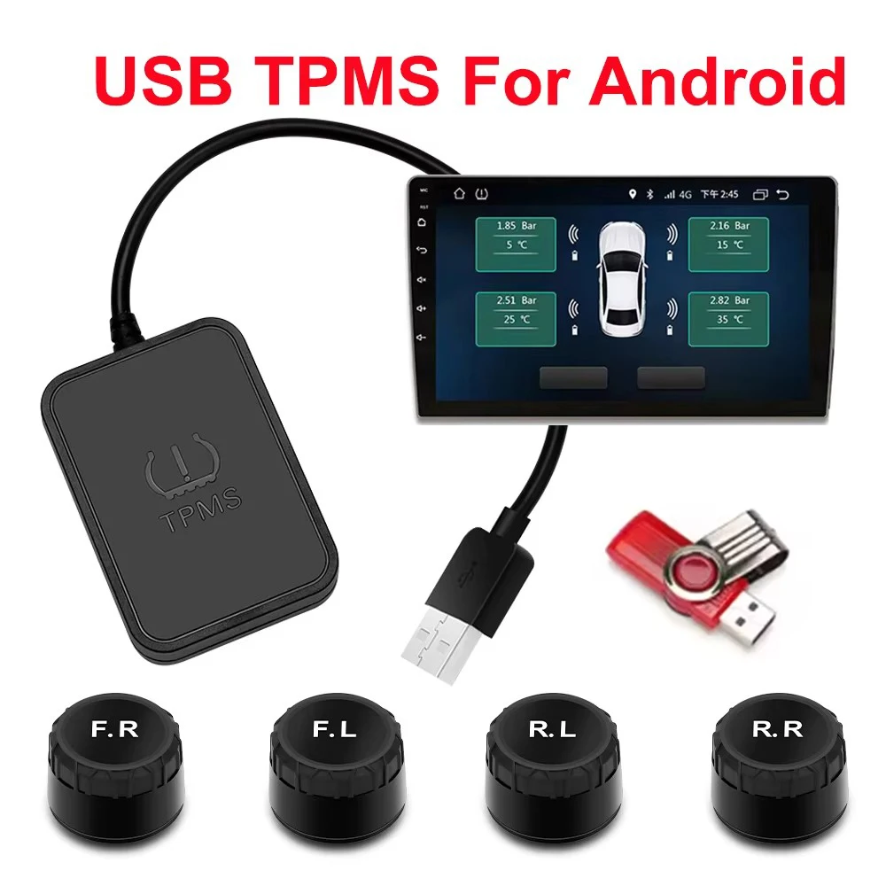 안드로이드 TPMS 예비 타이어 외부 센서, 타이어 압력 모니터링 시스템, USB TPMS, 자동차 내비게이션 라디오 DVD 플레이어 감지용 