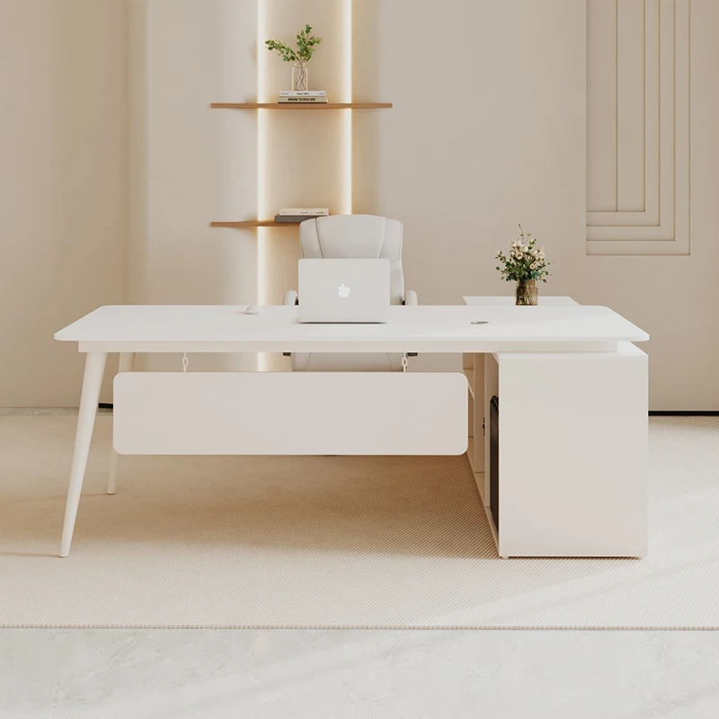 Simple Luxury Cream Style Boss Desk White Writing Desk For Small Financial Medical Beauty & Office Desk