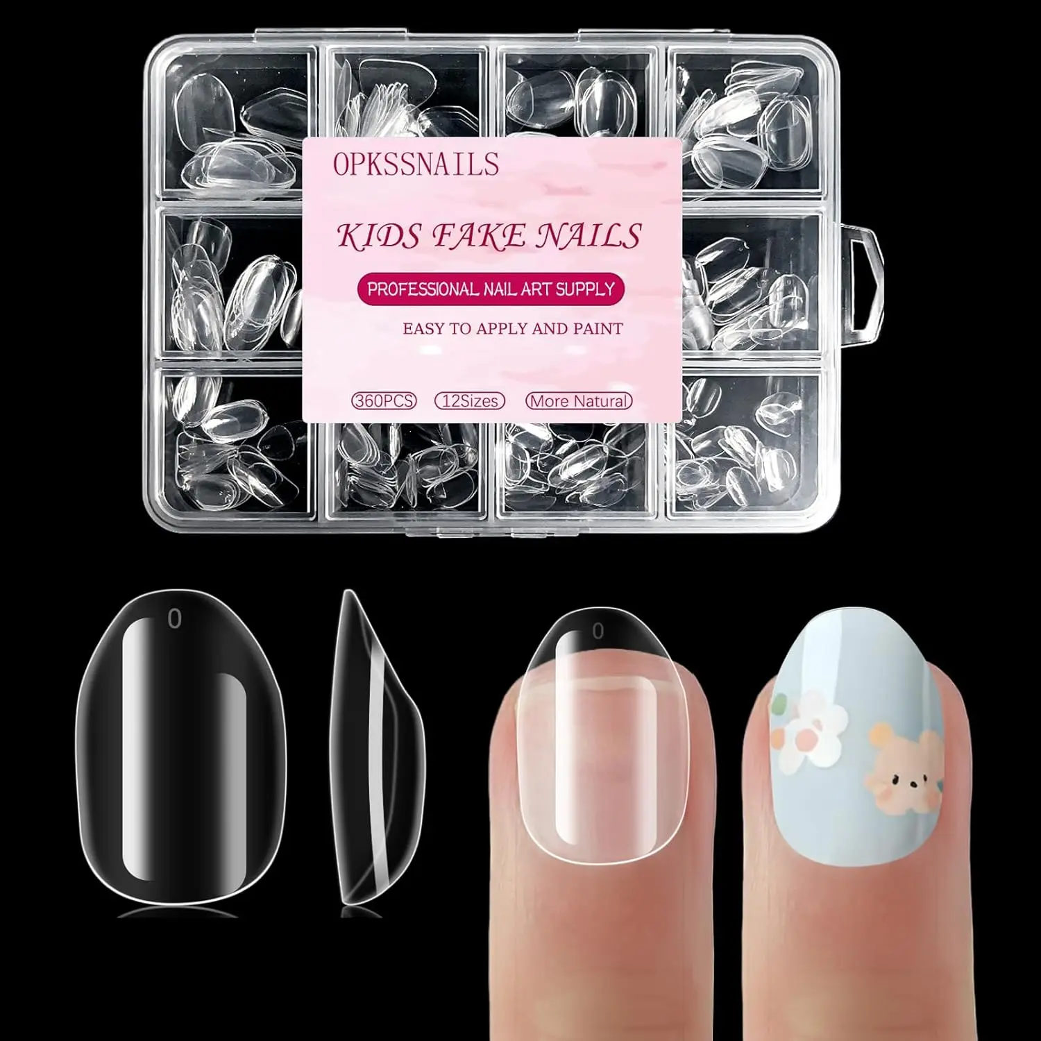 

360Pcs Kids Soft Gel Nail Tips, Pre-Shaped Press On Nails in 12 Sizes, Clear Acrylic Half Matte Full Cover for DIY & Salon Use