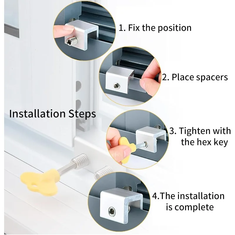 5/10Pcs  Aluminum Alloy Window Locks with Key Sash Stopper Sliding Windows Anti-theft lock Baby Child Safety Doors Lock Limiter