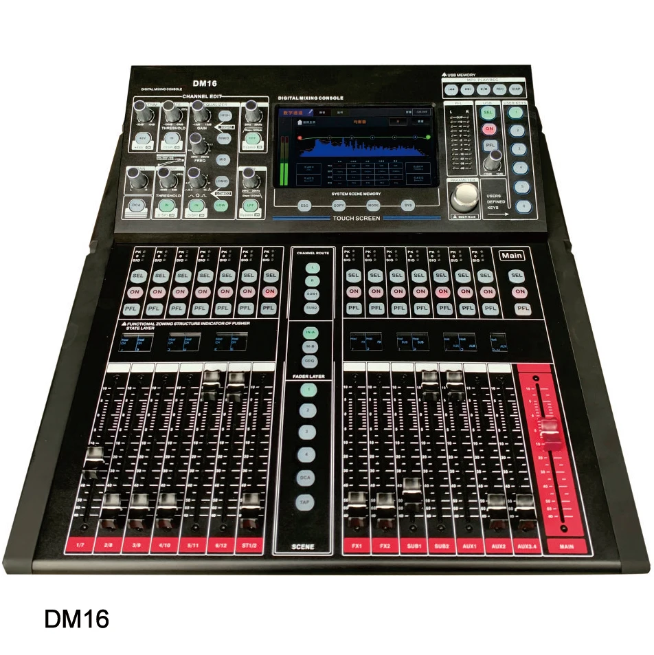 16-Channel Digital Mixer Audio PA System Plastic 4-Core CPU Built-In Effects 5-Touch Screen Windows/Pc/iPad/Android Connection