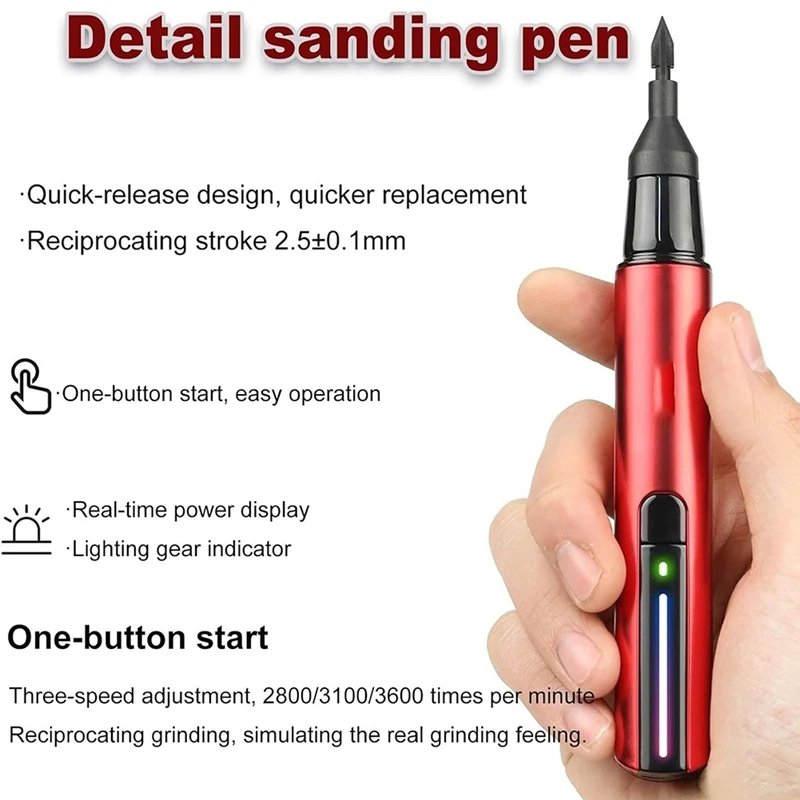 Reciprocating Electric Sanding Pen, 3-Speed Adjustable Detail Sanding Pen Anti-Cut Finger Cover, For Tight Spaces Crafts