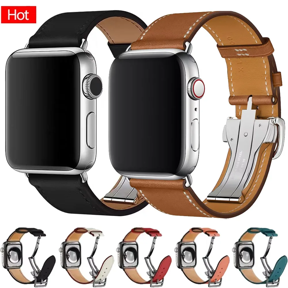 

Leather Strap For Apple watch Ultra/2 10 49mm 46mm 42mm High-end Luxury Belt Wristband iwatch 9 8 7 6 5 4 SE 45mm 41mm 44mm 40mm