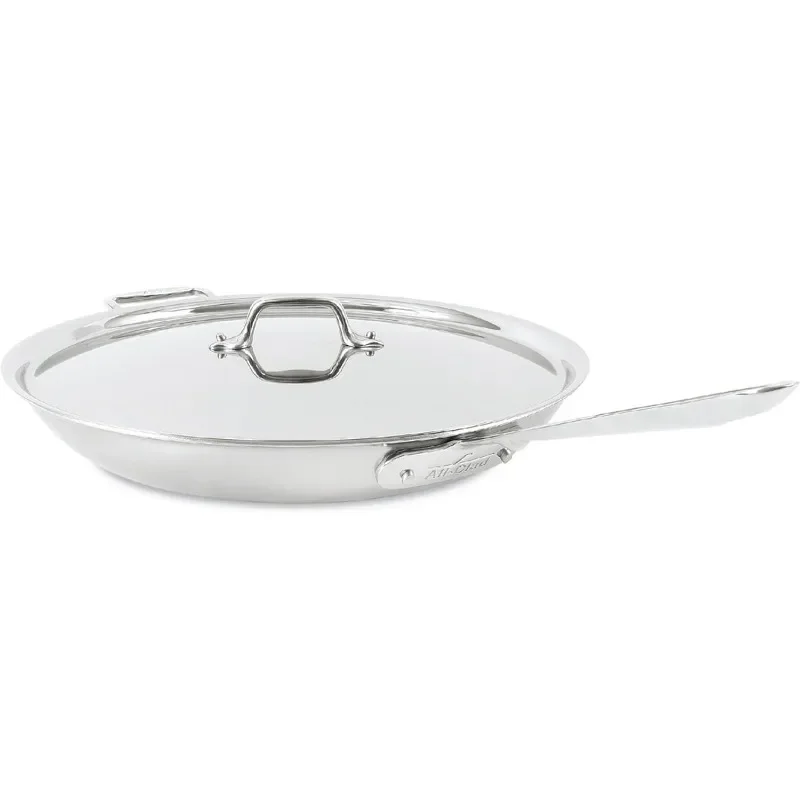 

D5 5-Ply Brushed Stainless Steel Fry Pan With Lid, 14 Inch, Compatible With Any Stovetop Including Induction, Oven Broiler