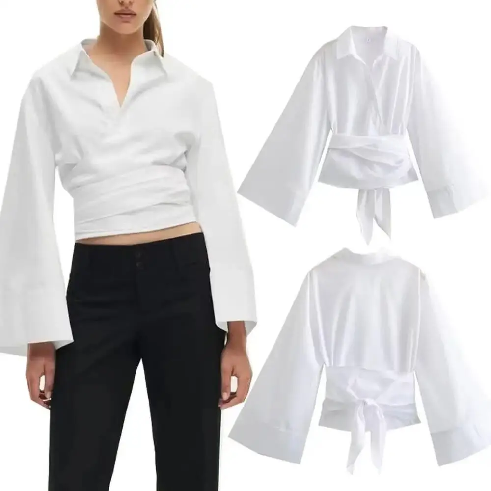 2024 Summer New Fashionable Women's Fashion Avant-garde Slim Fit Design Feel Double breasted Poplin Shirt