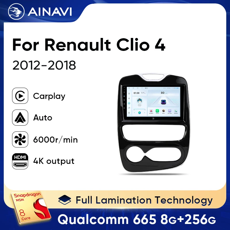 Ainavi Car Radio For Renault Clio 4 2012-2018 Wireless CarPlay Android Auto Multimedia Carplay GPS Navigation No 2 Din 2din DVD