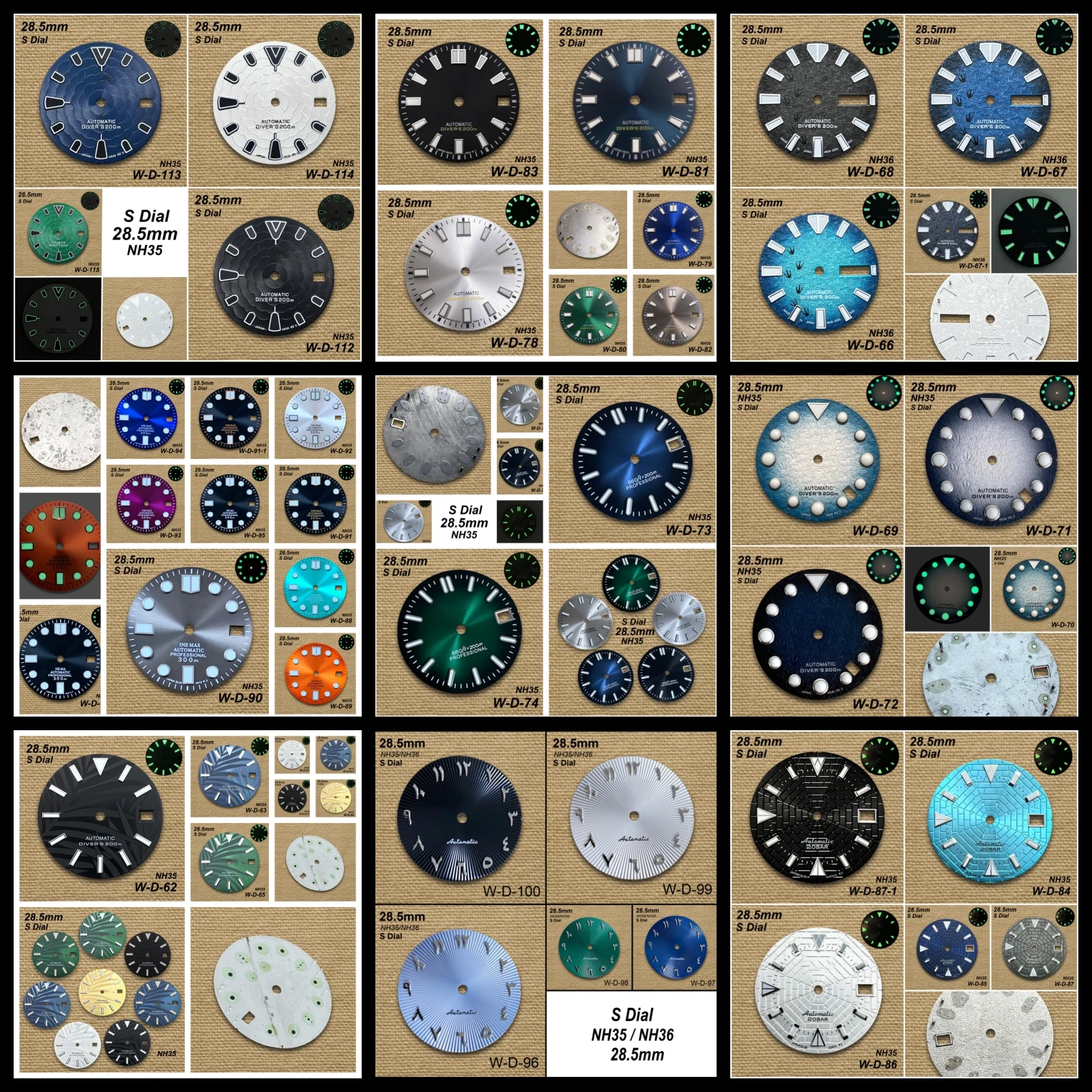 

28.5mm S Logo Bamboo Leaf Diving Dial Fit NH35/NH36/4R36 Movement Green Luminous Footprint/Lotus Watch Modification Accessories