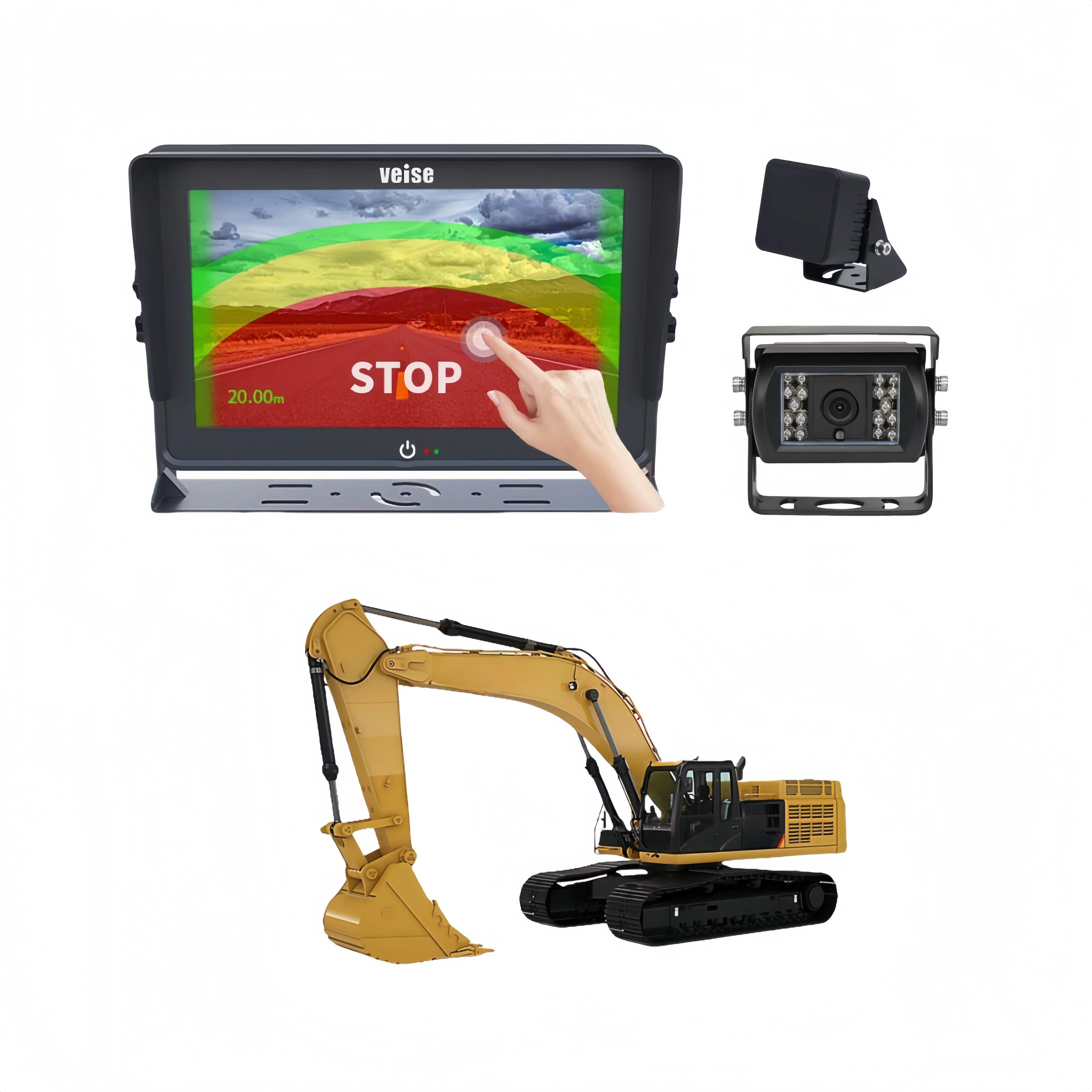 

20m Detecting Distance Adjustable Millimeter Wave Radar And Waterproof Reverse Camera System With Touch Screen For Excavators