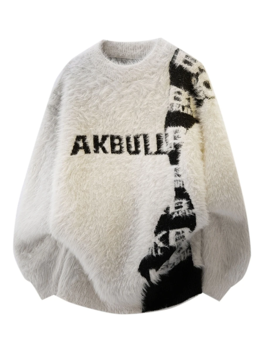 

Мужской вязаный свитер с круглым вырезом, теплый зимний базовый слой, повседневный, с вышивкой букв, комфортный крой, в американском стиле