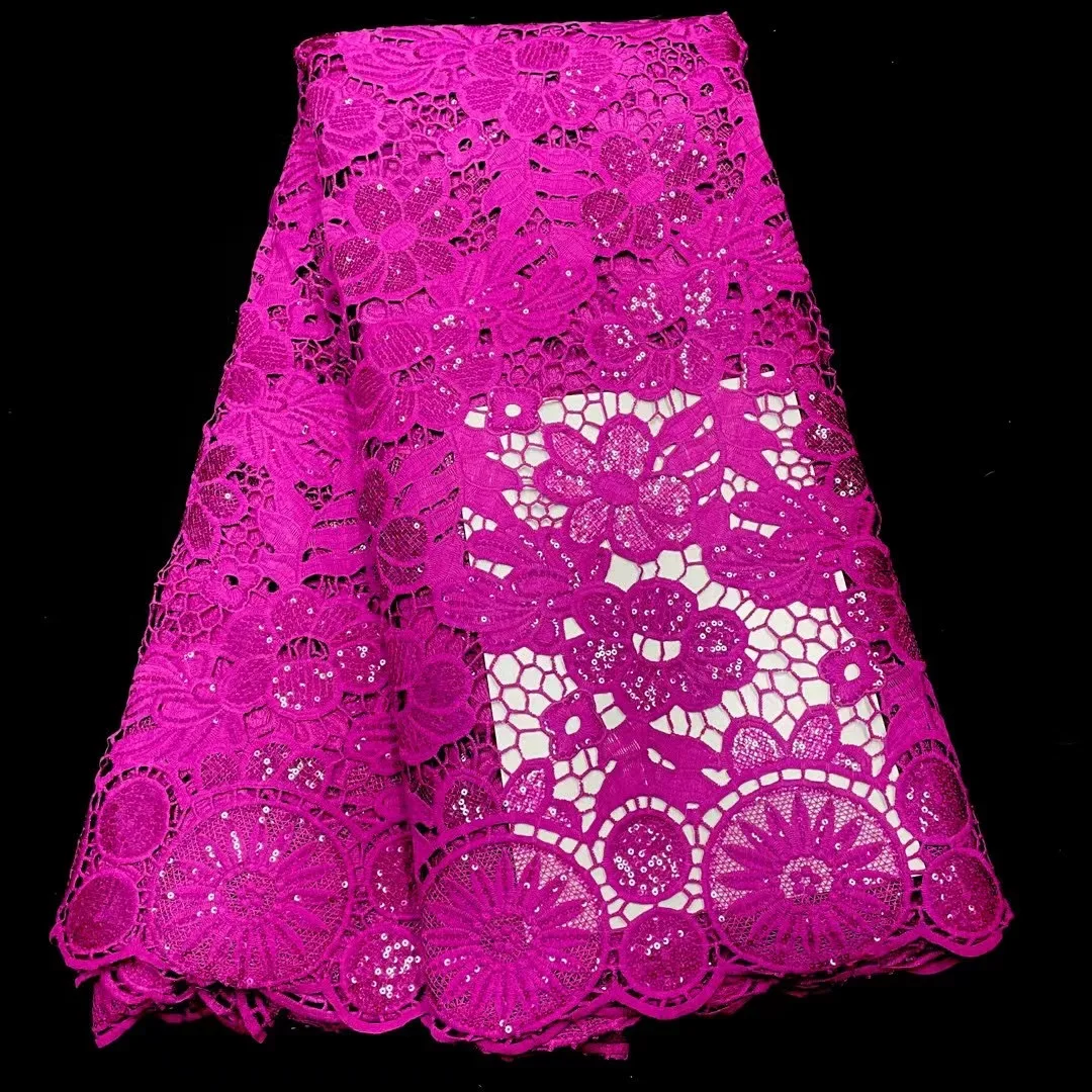 

Nigerian Guipure Lace with Sequins Water Soluble Fabric High Quality Embroidery African Cord Laces For Nigerian Party TS1213