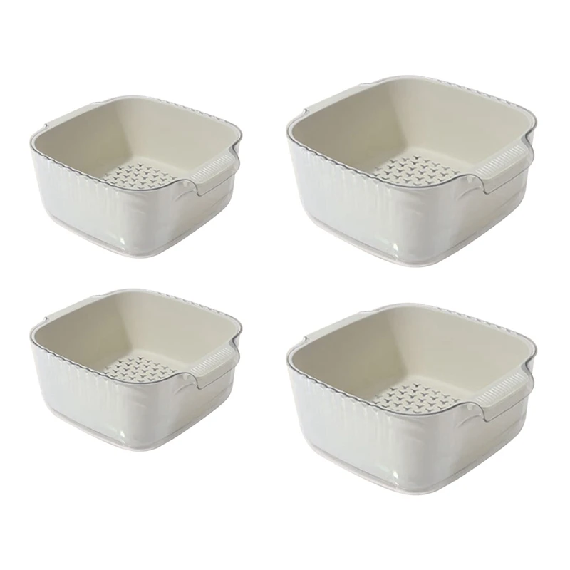 

AEE4-Fruit Strainer,Vegetable Washing Basket,2 Set Fruit Washing Bowl 4 In 1 Double-Layer Drain Basin And Basket For Fruits