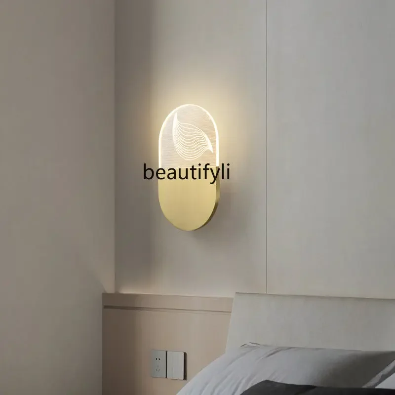 

x1zDesigner Minimalist Copper Wall Lamp Light Luxury Corridor Study and Bedroom Bedside Background Wall Lamp