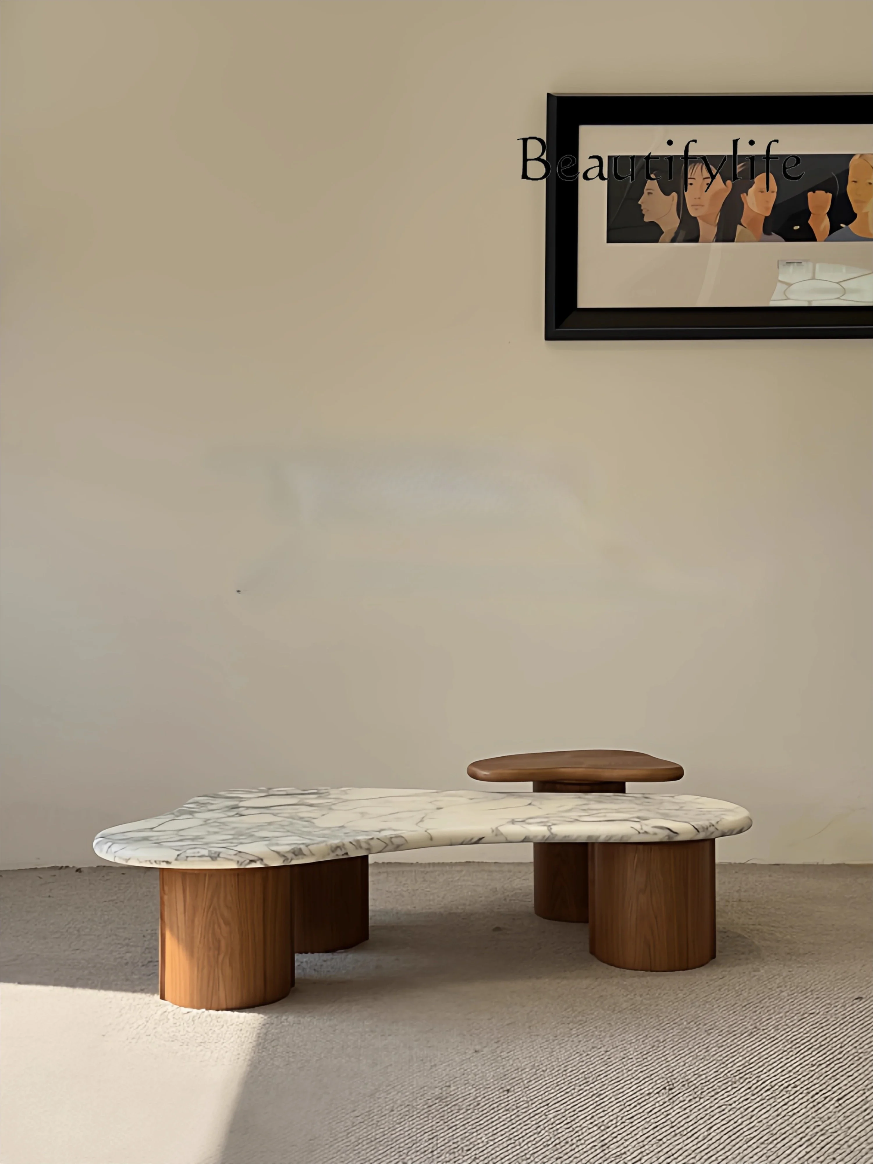 

Y Medieval Designer Creative Marble Coffee Table Retro Style Living Room Special-shaped Solid Wood Coffee Table