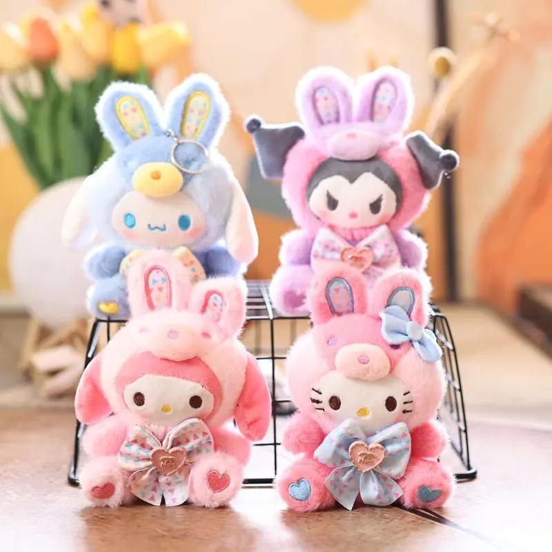 

Sanrio Kuromi My Melody Plush Keychain Cute Kt Cat Bag Charm Soft Stuffed Toy Doll Gifts for Children
