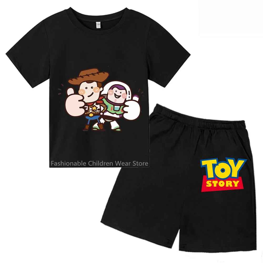 2024 Disney Toy Story Shortsleeve Tshirt & Shorts Set For Kids - Cute Anime Print, Summer Cotton Casualwear For Boys & Girls