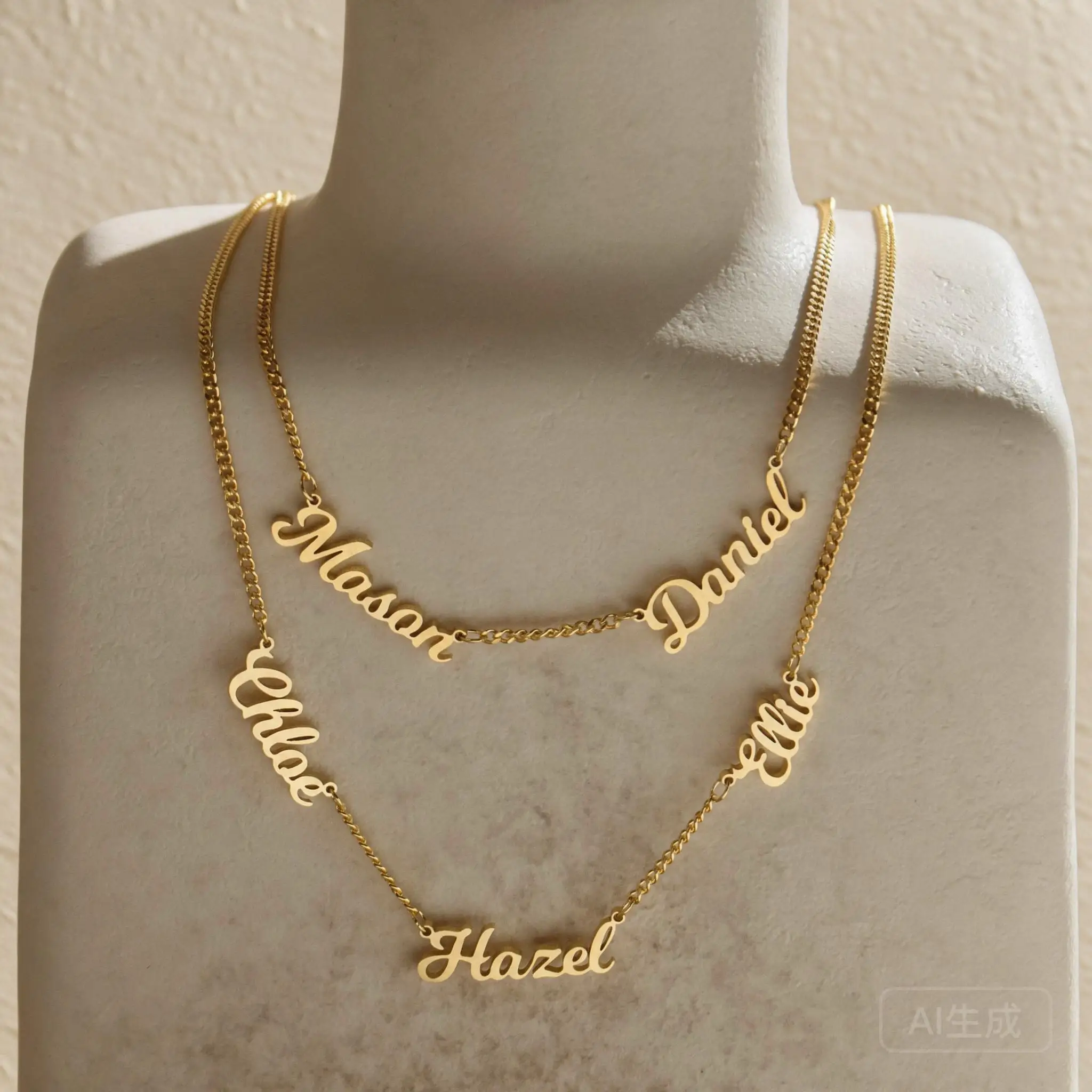 Luxury Personalized Stainless Steel Multi Names Necklace Dainty Script Pendant Gold Rose Gold Plated Jewelry Gift For Daily Wear
