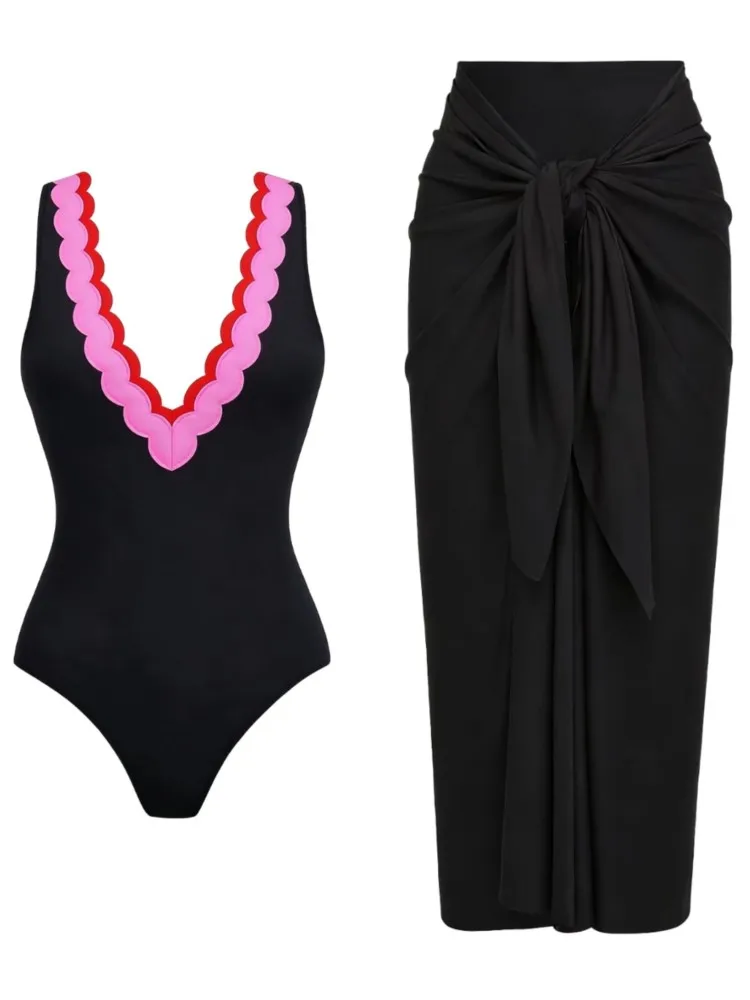 Retro Bikini Printed Fashion Bikini Sets Swimsuit And Cover Up With Skirt Tight Women's Bandage Summer Beach Luxury Elegant