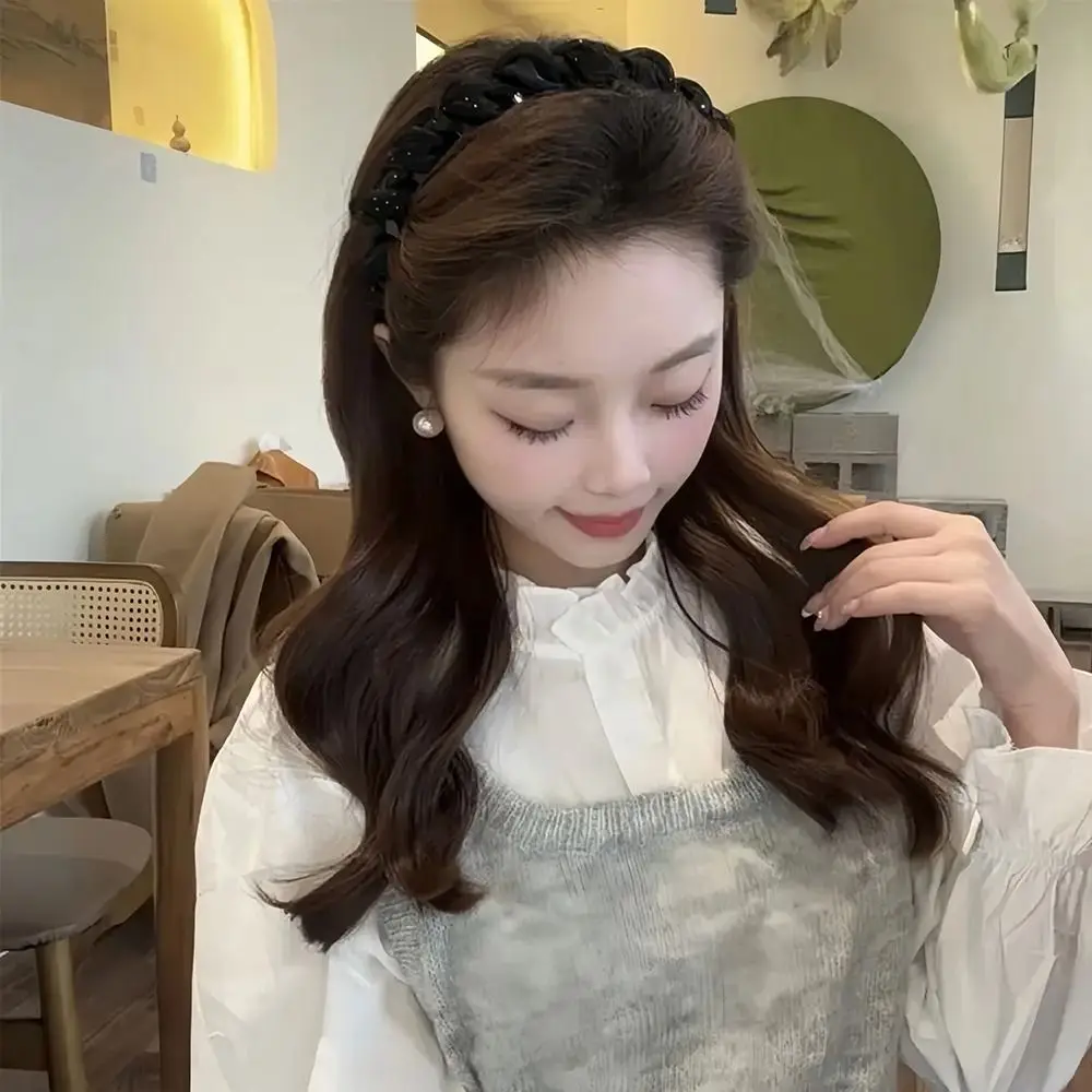 

1Pcs Durable Black Lace Mesh Headband Elegant U Shape Hair Hoop Fashion Pearl Shiny Hair Accessories For Women Girls