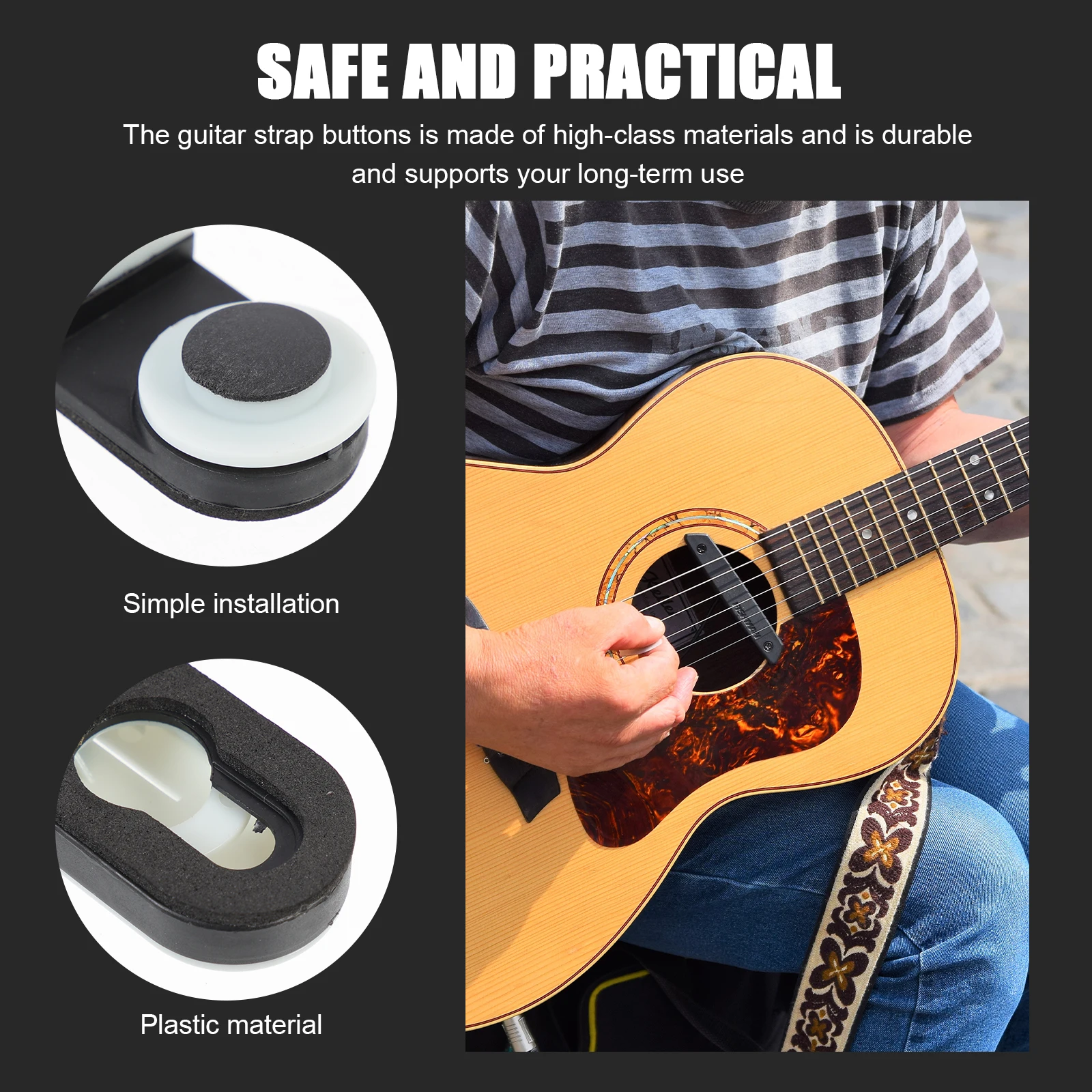 

2Pcs Plastic Guitar Strap Buttons Durable Replacement Studs Anti skid Locks for Electric Bass Ukulele Safe Practical Long term