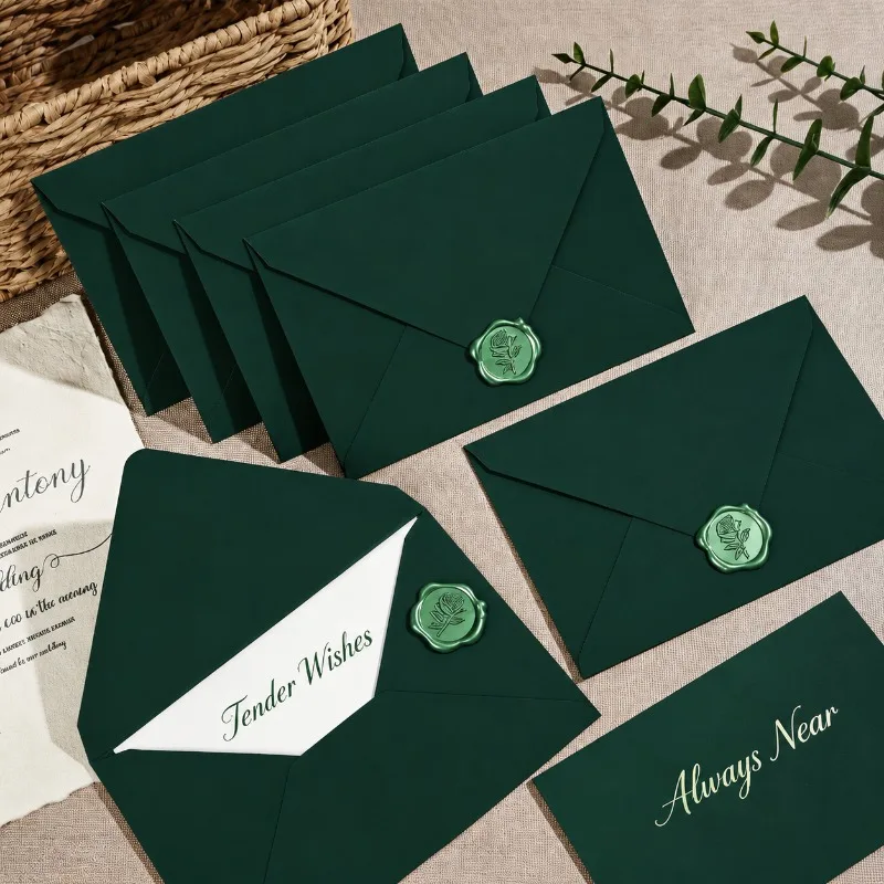 Thick‑textured Green Envelope Premium‑feeling Christmas‑themed Blessing Retro Wax‑seal Invitation Romantic Love Epistle Elegant