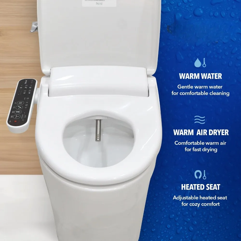 Round Bidet Toilet Seat, Smart Heated Seat, Air Dryer, Warm Water & Pressure Control, Self-Cleaning Self Cleaning