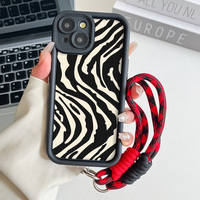 Zebra Pattern Lanyard Phone Case for iPhone 15 Pro Max 11 12 13 14 MAX XS XR X 7 8 Plus SE Wrist Chain Hand Strap Soft TPU Cover
