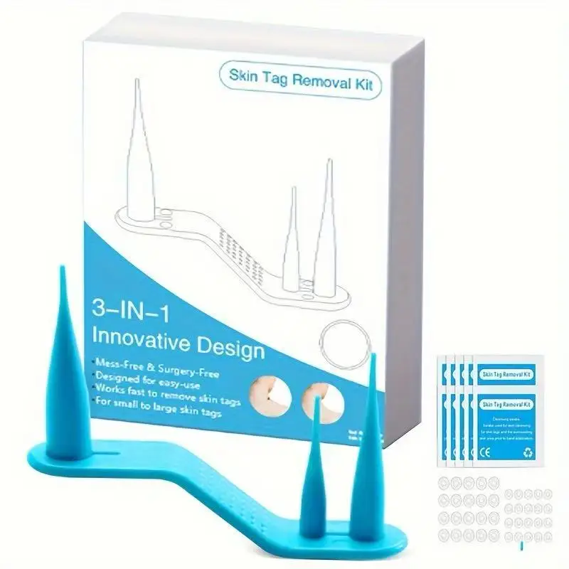 Kit de remoção de verrugas com etiqueta de pele 3 em 1, ferramenta de cuidados de beleza para toupeira automática indolor com cotonetes de limpeza para cuidados de beleza facial