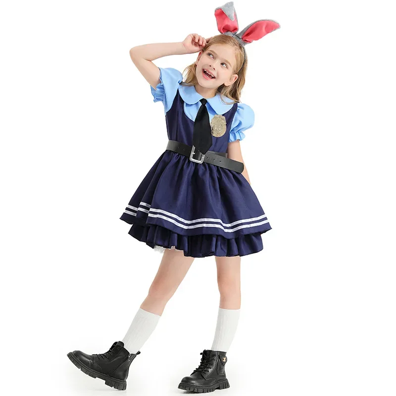 

Girls Judy Hopps Fancy Dress Up Halloween Costume For Kids Crazy Animal City Rabbit Police Officer Costume