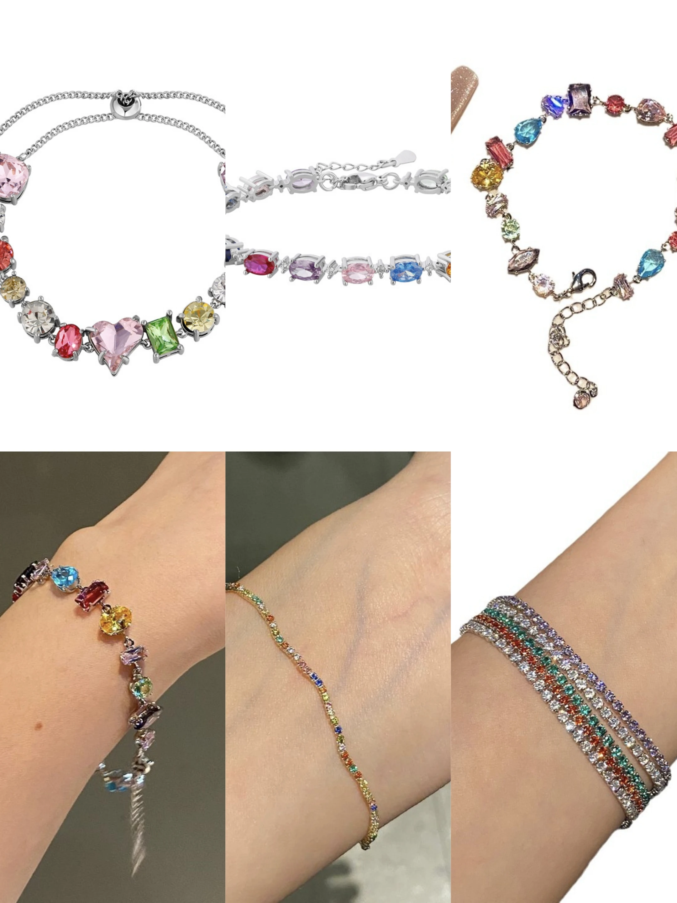 

Dropshipping Bling Candy Color Full Gemstone Tennis Chain Bracelets Girlish Sweet Rainbow CZ Cuff Bangles Summer Beach Jewelry