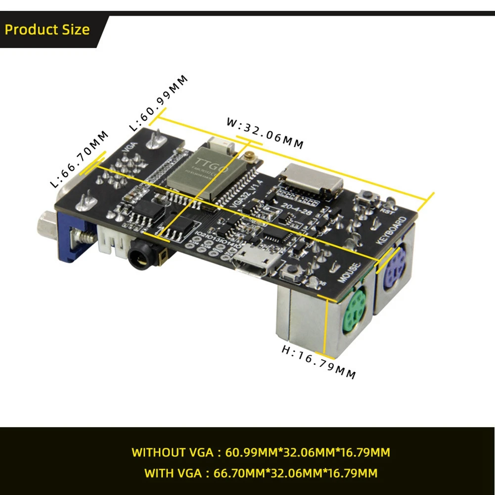 ABAC-Fabgl VGA32 VGA ESP32 Модуль PSRAM V1.4 Контроллер PS/2 Мышь Клавиатура Графическая библиотека Игровые клеммы ANSI/VT