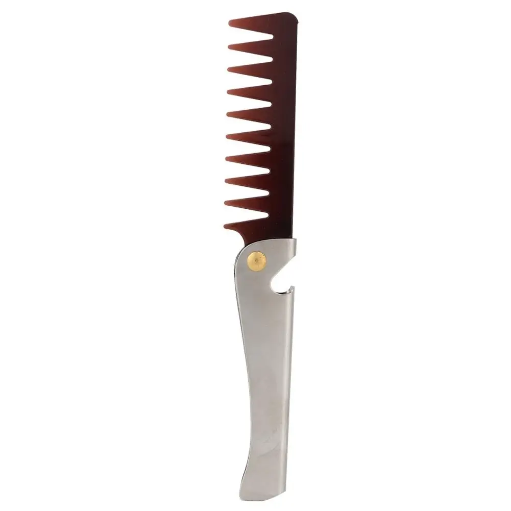 

Men's Vintage Styling Comb Stainless Steel Folding Handle Wide Teeth 180 Degree Rotation