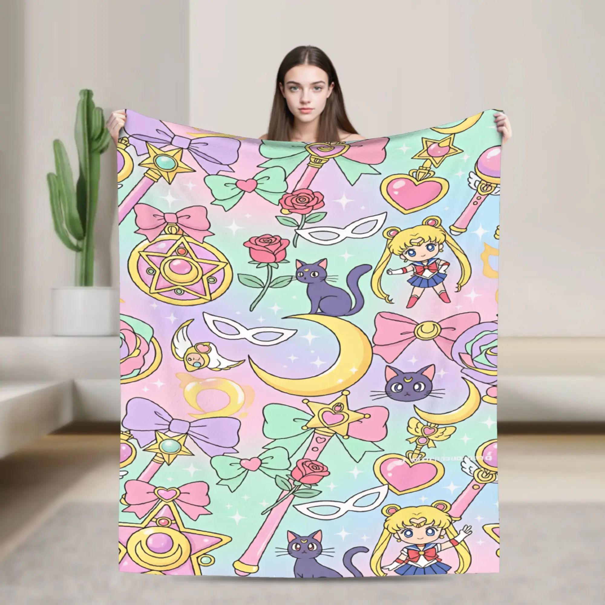 S-Sailor M-Moon Anime  Warm Blanket  Airplane Travel Plush Throw Blanket Print Couch Chair Flannel Bedspread Sofa Bed Cover