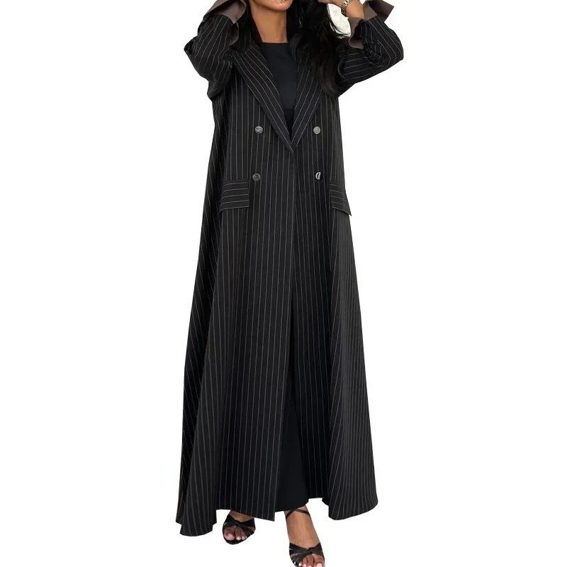 Modest Black Stripe Open Abaya Cape Cardigan Muslim Coat Kimono Abayas for Women Dubai Luxury Turkey Islamic Clothes Kaftan Robe