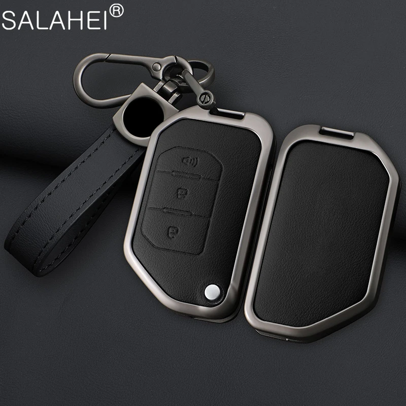 

Zinc Alloy Leather Car Key Cover Case Keyring Protect Holder For Jeep Grand Cherokee Gladiator JT Sahara JLU Wrangler JL Rubicon