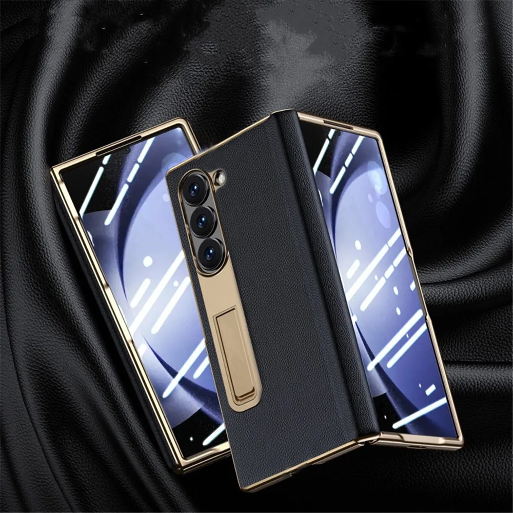 プレミアム牛革レザーブラケットフリップケース Samsung Galaxy Z Fold7 6 ヒンジカバー用