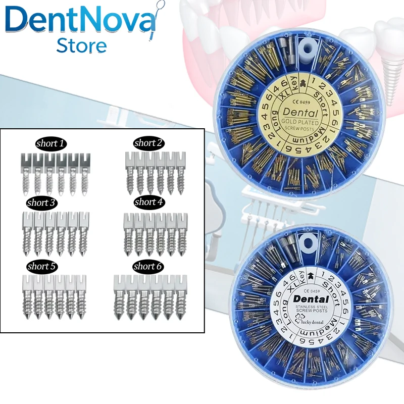 

1set Dental Titanium Screw Posts Densepay Gold Plated Stainless Steel Parallel Sided for Crown Bridge Restoration