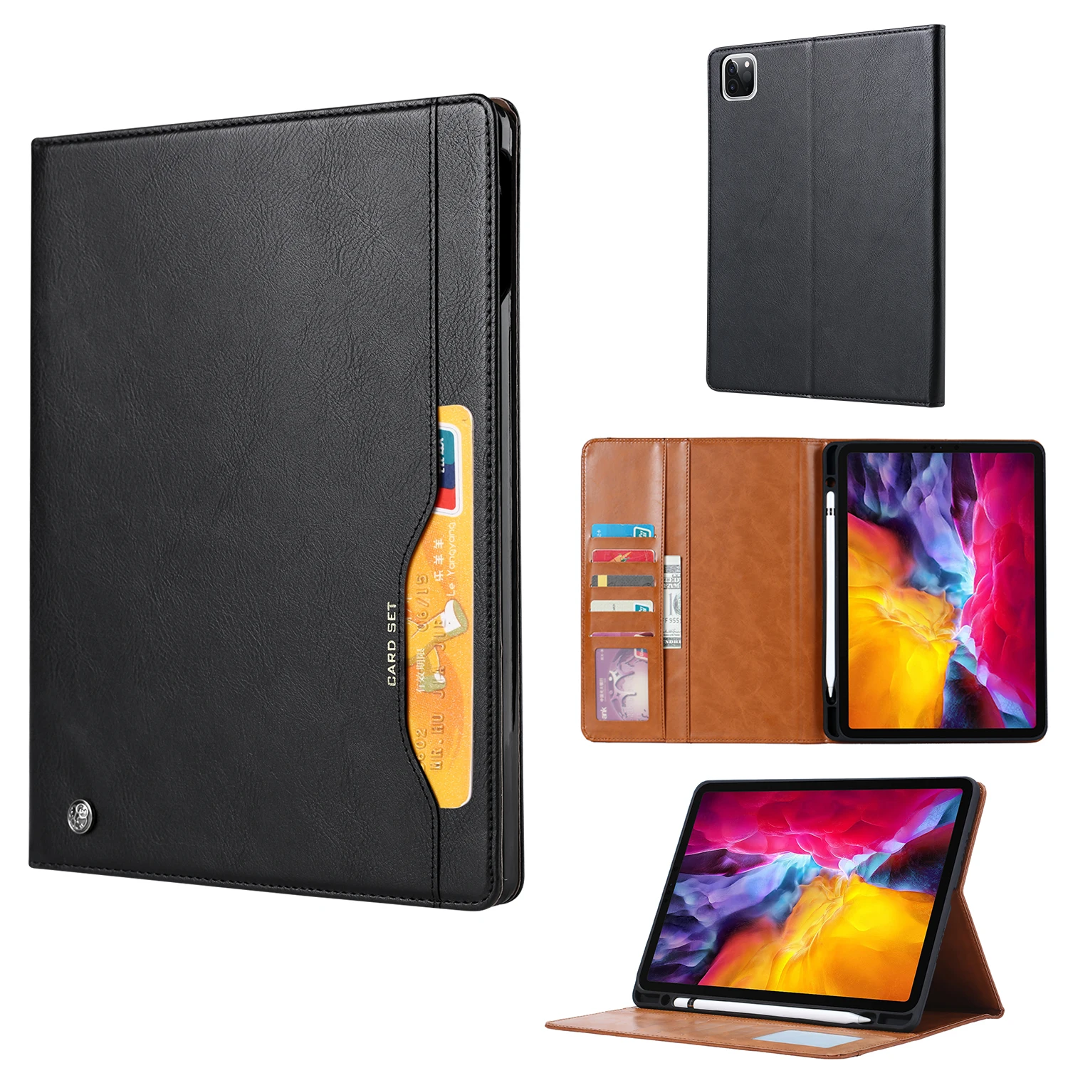 

Деловой кожаный флип-чехол для планшета для iPad Pro 11 дюймов 2024 Air 11 2025 A16, подставка для ручек, чехол для книги, сумка для карт Solt