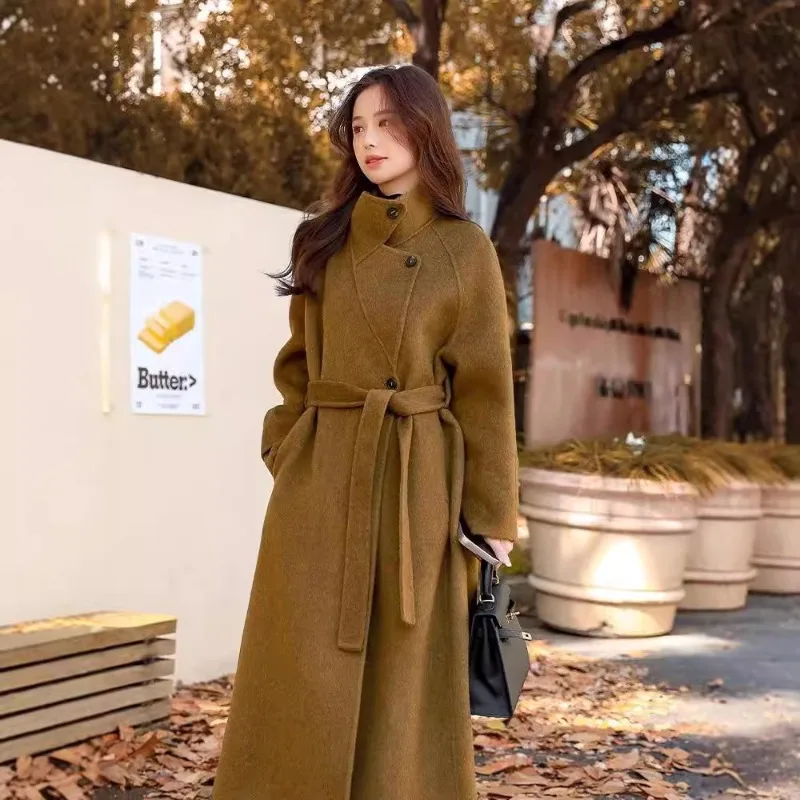 2026 Autumn and Winter New Double-sided Wool Coat Long Thicken Notched Collar Belted Warm Double Faced Women's Coat